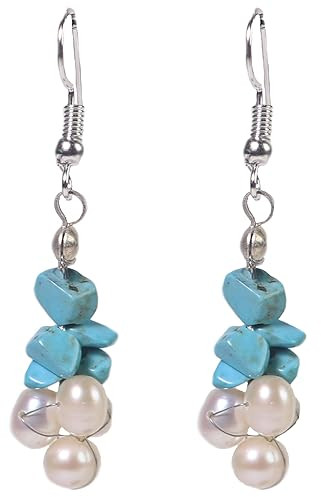 Pearl and Turquoise Gemstone Chips Earrings