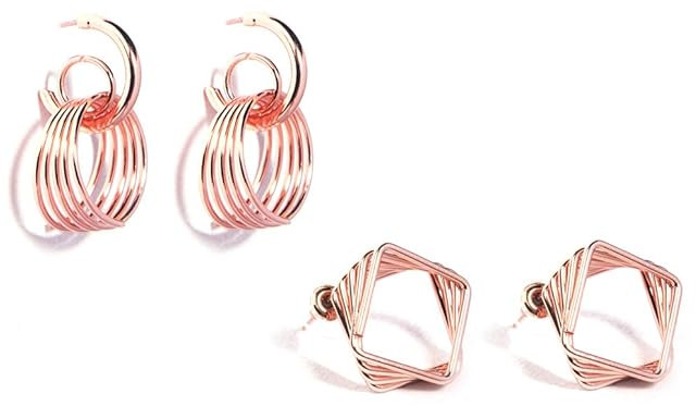 Spiral Rose Gold Plated Twisted Hoop Earrings Set of 2