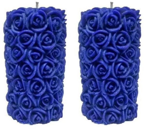 Blue Rose Pillar Candle