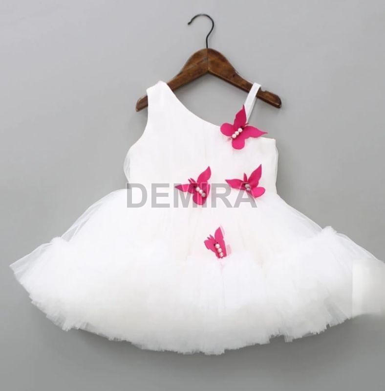 Girls White Party Wear Frock