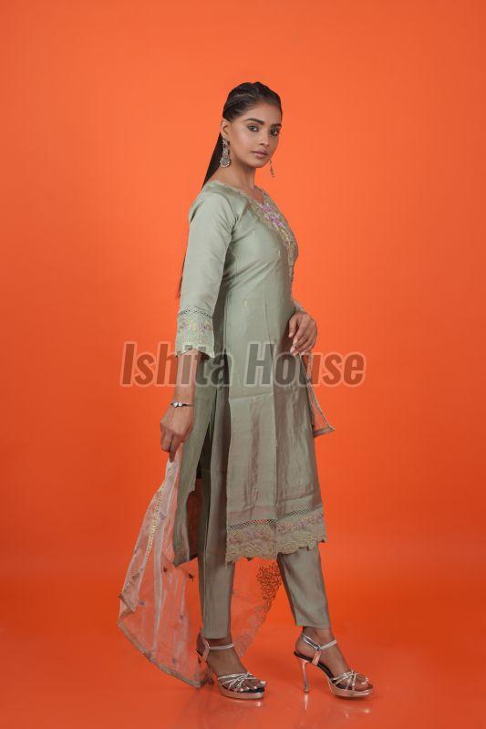 Ladies Green 3 Piece Kurti Set