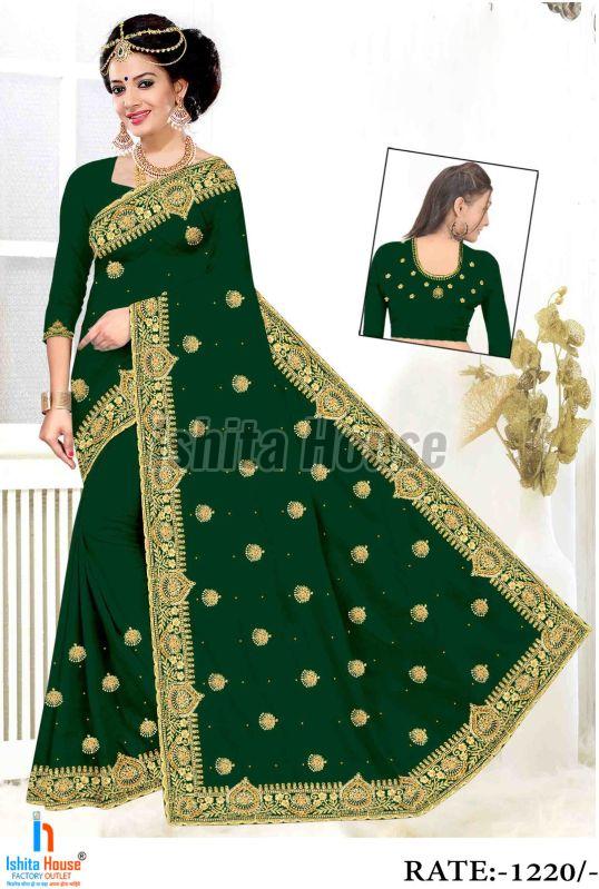 Ladies Green Heavy Work Embroidery Saree