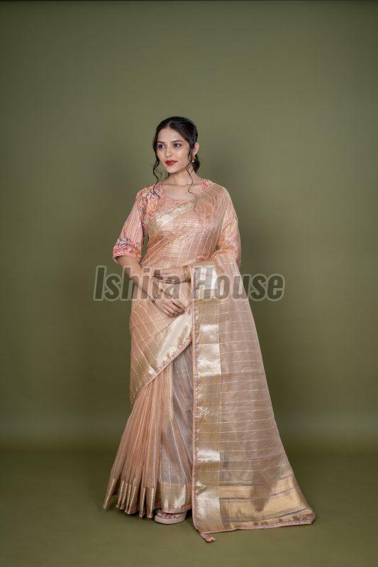 Ladies Peach Organza Saree