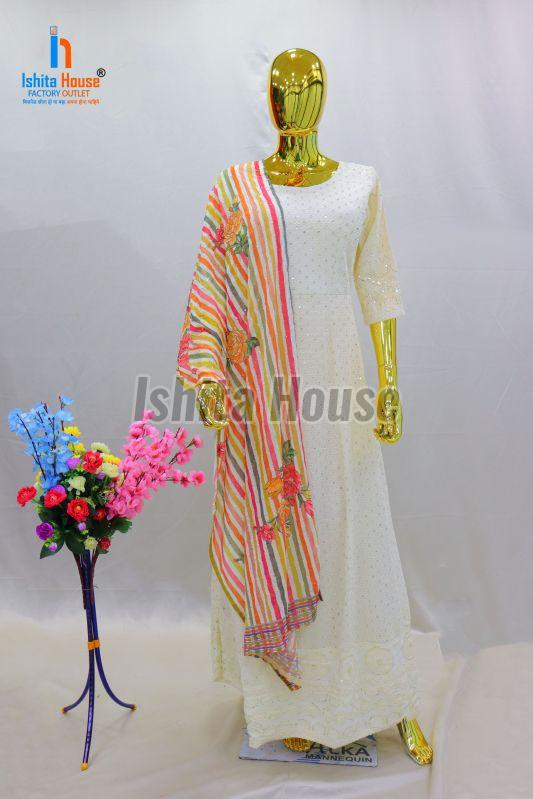 Ladies White Georgette Anarkali Suit