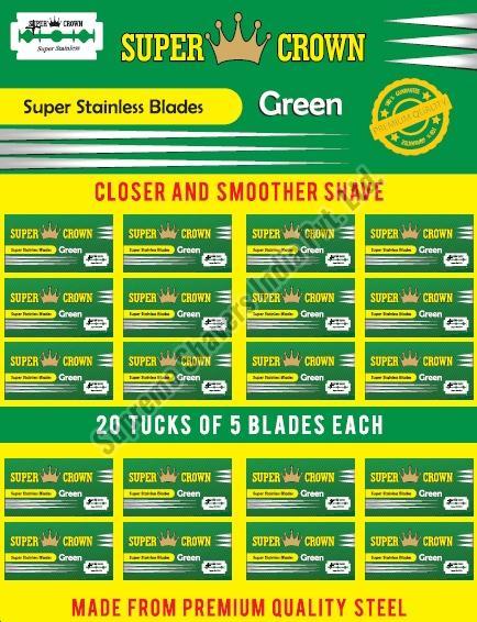 Super Crown Green Stainless Steel Razor Blades