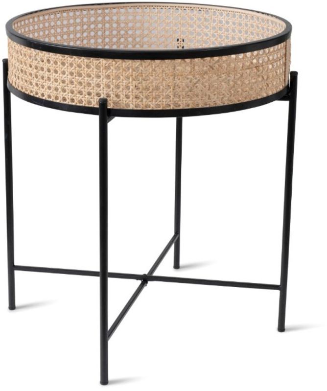 Cane Top Metal Side Table