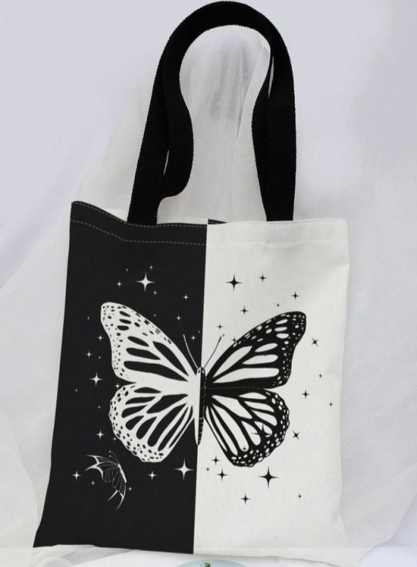 Black and White Butterfly Print Cotton Tote Bag