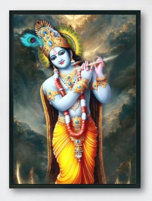 Lord Krishna Playing Flute Religious Painting