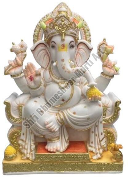 30 Inch White Marble Ganesh Statue