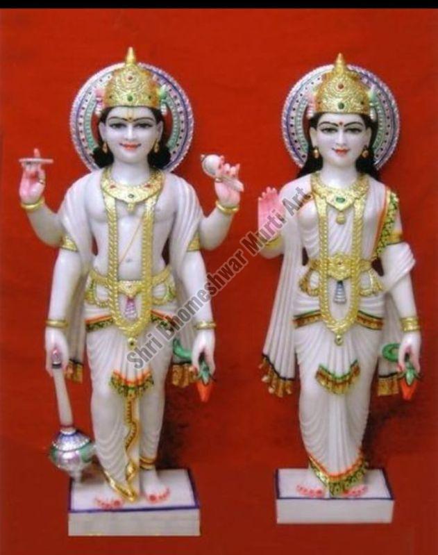 Lakshmi Narayan White Marble Statue