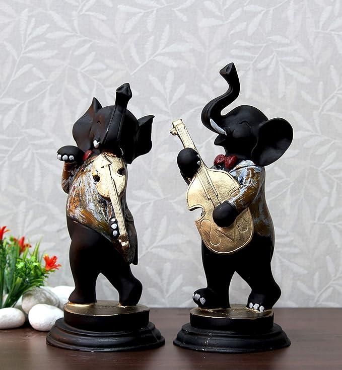 Handpainted Set of 2 Dancing Ganesha Sculptures