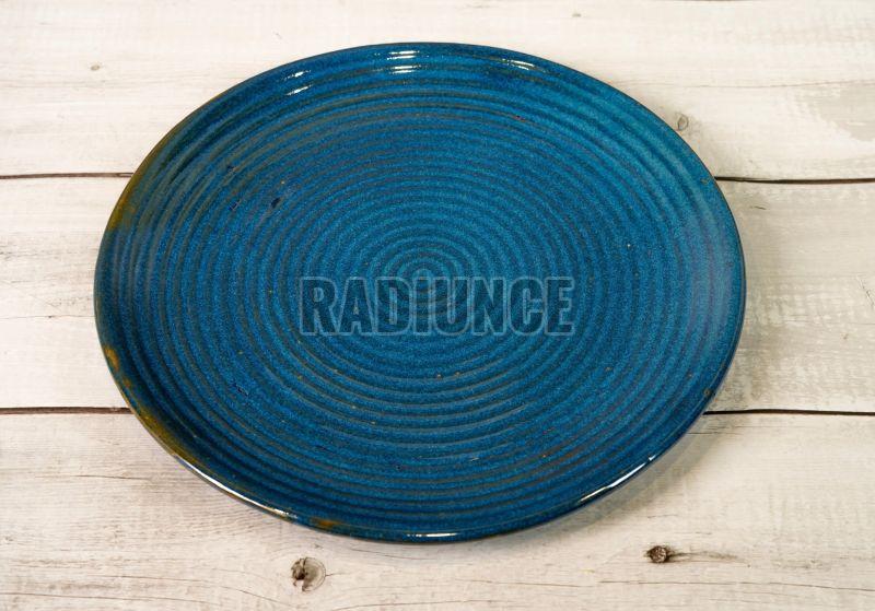 1000 Peacock Blue Narrow Lined Stoneware Dining Plate