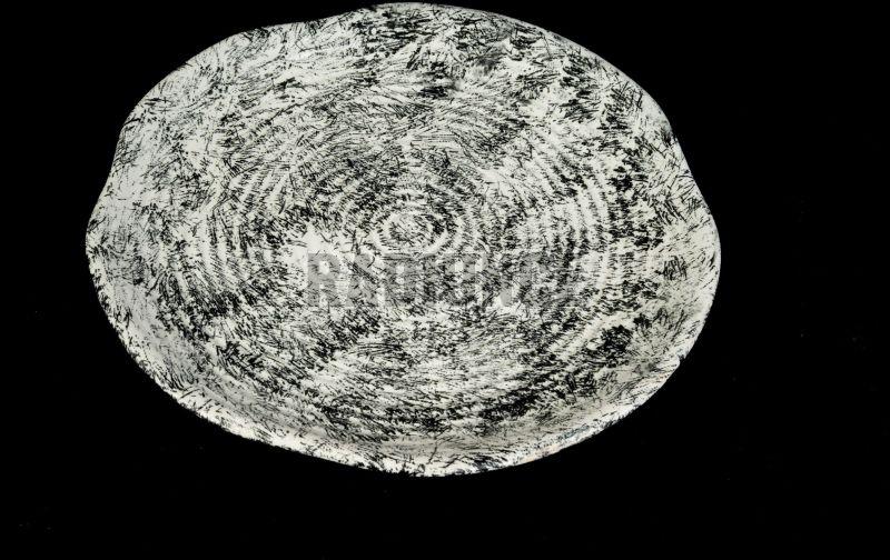 1007 Black and White Dust  Narrow Lined Stoneware Dining Plate