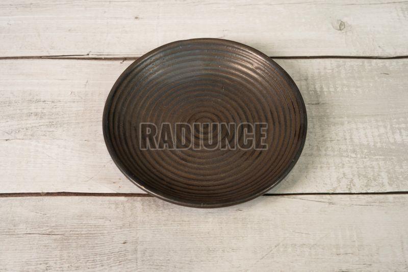 1011 Brown Ash Narrow Lines Stoneware Side Plate