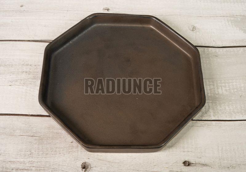 Brown Ash 8 Edges Stoneware Dining Plate