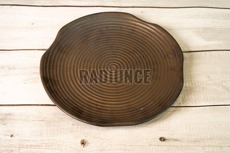 Brown Ash Narrow Lined Cut Shaped Stoneware Dining Plate