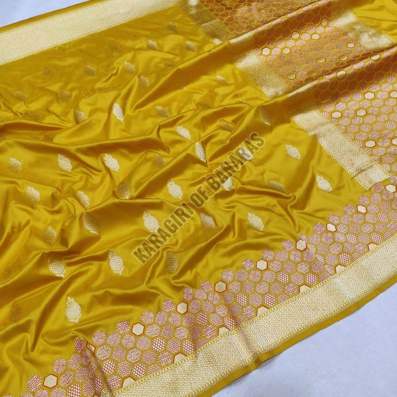 Mustard Pure Banarasi Katan Satin Silk Khadi Saree