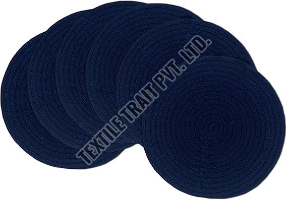 Blue Hand Braided Round Natural Jute Carpet