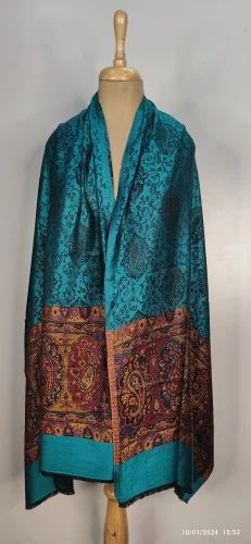 Ladies Teal Blue & Brown Printed Modal Stole