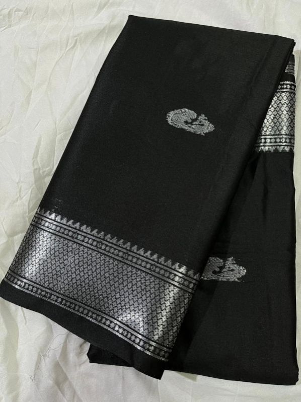 Black & Silver Cotton Silk Saree