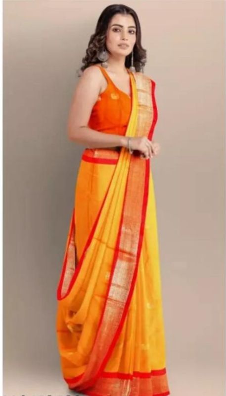 Orange & Red Cotton Silk Saree