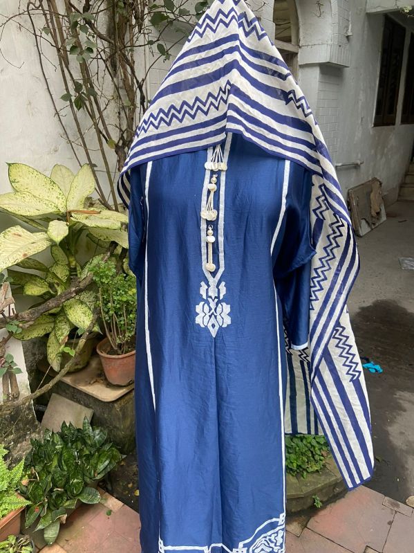 Blue Printed Chanderi Silk Suit