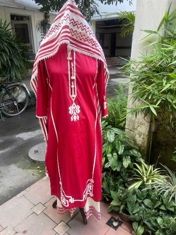 Red Printed Chanderi Silk Suit