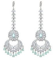 White Rhodium Plated Turquoise Maang Tikka