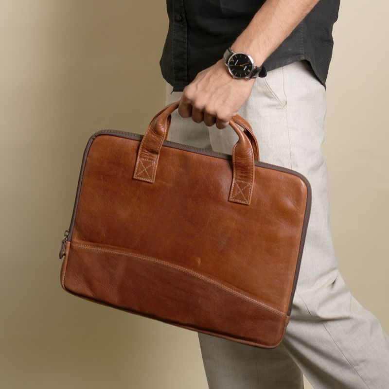 Mens Brown Leather Office Bag