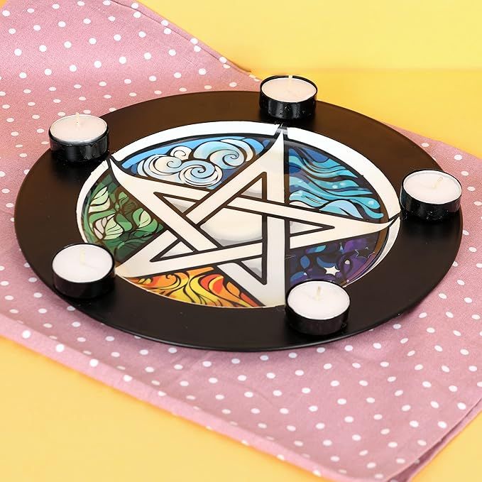 Iron Plate with 5 tealight Holder with Pentacle Sign Inside