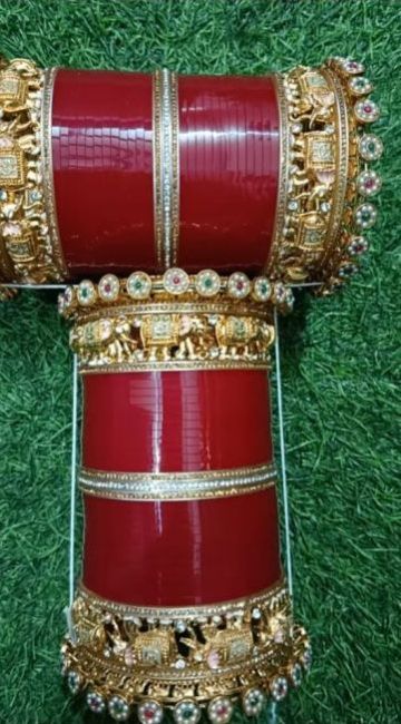 Golden Elephant Design Stone Work Bridal Chura