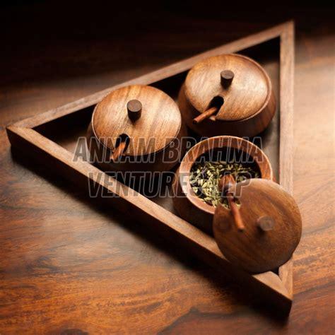 Wooden Trianguler Mukhwas Freshner Jars Set