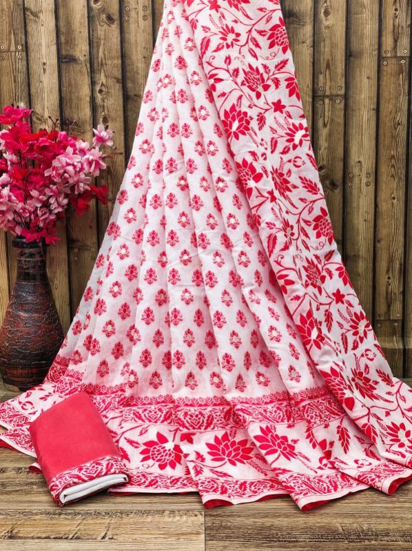 Cotton Red Jamdani Sarees