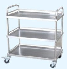 Stainless Steel Hospital Three Shelves Instrument Trolley