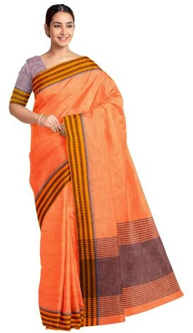 Ksr Handlooms Kollam Orange Khadi Cotton Saree