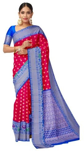 Ksr Handlooms Red and Rich Blue Pallu Muga Gadwal Cotton Saree