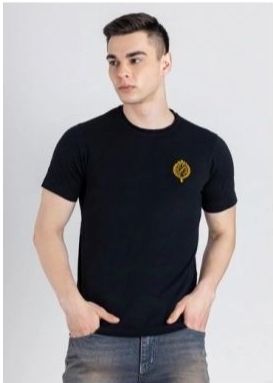 Men Cotton Plain Black T Shirt