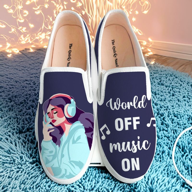 Music On Print Girls Slip On Shoes