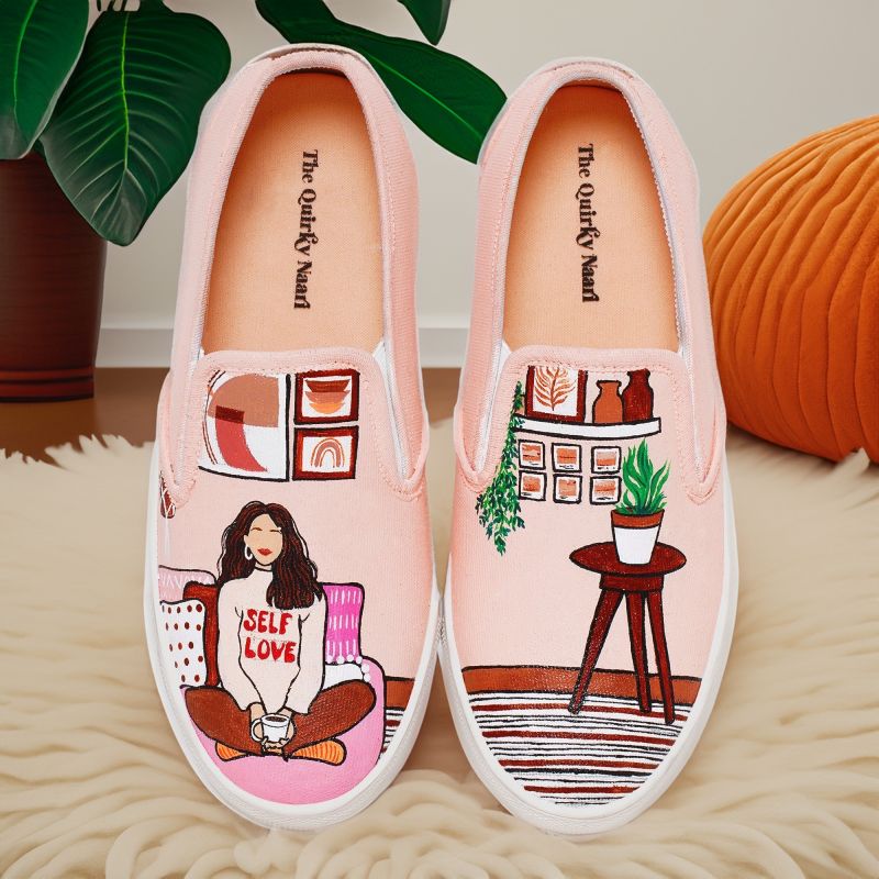 Self Love Print Girls Slip On Shoes