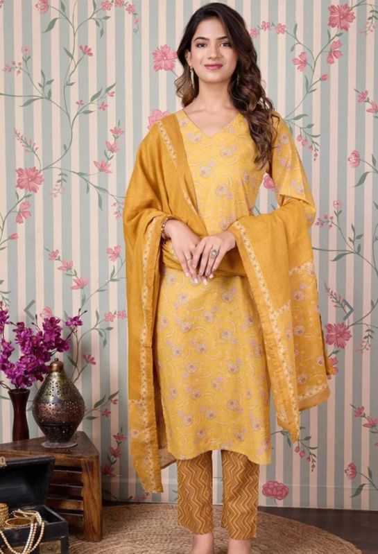 Ladies Yellow  Printed Kurta Set