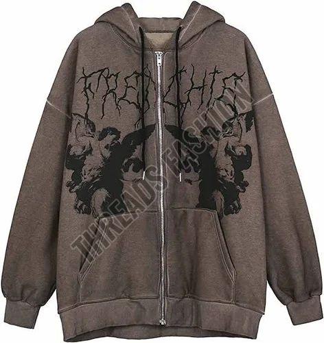 Mens Graphic Print Polycotton Zipper Hoodie