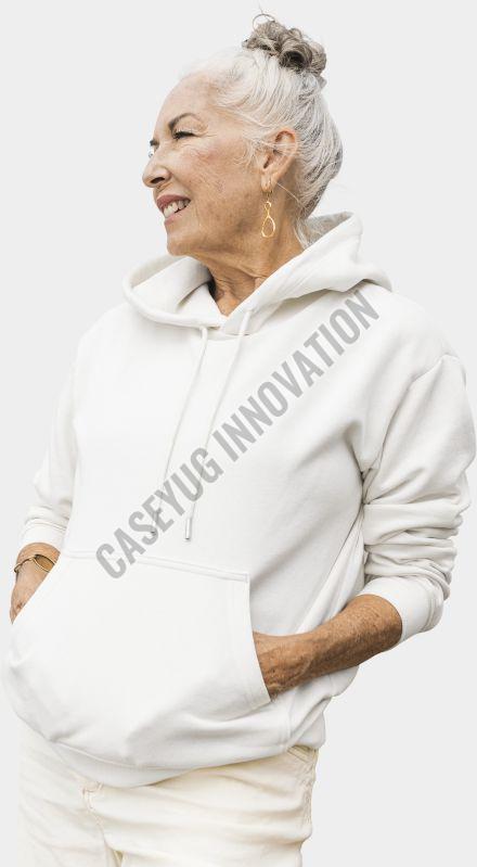 Ladies White Plain Hoodie