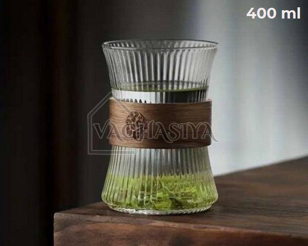 Glass Coffee Cup With Vintage Wooden Cup Sleeve