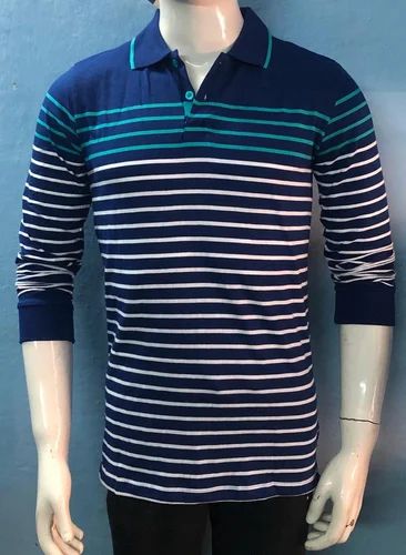 Men Printed Round Cotton Full Sleeve Polo T Shirt