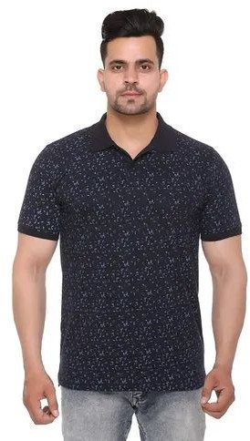 Men Printed Round Cotton Polo T Shirt