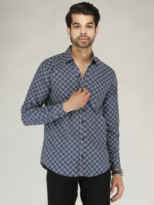 Men Woolen Blue Printed Shirt