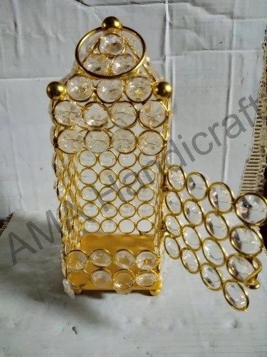 Golden Metal Crystal Candle Holder