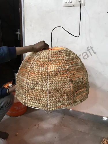 Wooden Beaded Hanging Lamp