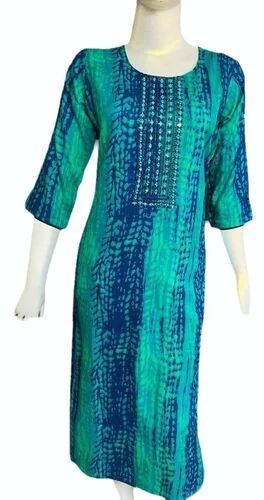 3/4th Sleeve Daily Wear Printed Rayon Kurti