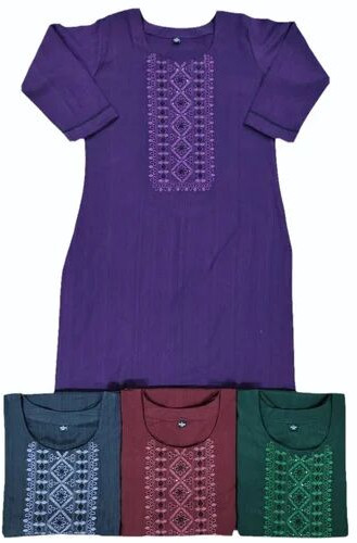 Casual Wear A Line Purple Rayon Embroidered Kurti